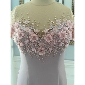 Mac Duggal Gala Mermaid 3D Floral‎ Pearl Illusion Crepe Coquette Gown Size 4